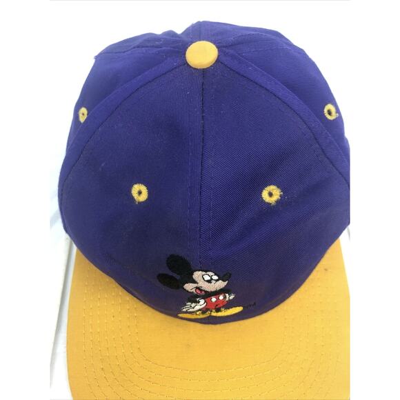 Vintage Mickey Mouse Snap Back Trucker's Hat Purple Yellow Cap One Size - Picture 5 of 8